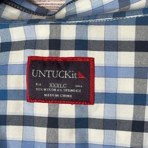 Untuck It Long Sleeve Blue Plaid Gingham Button Down Shirt Size XXXLC - Picture 11 of 11